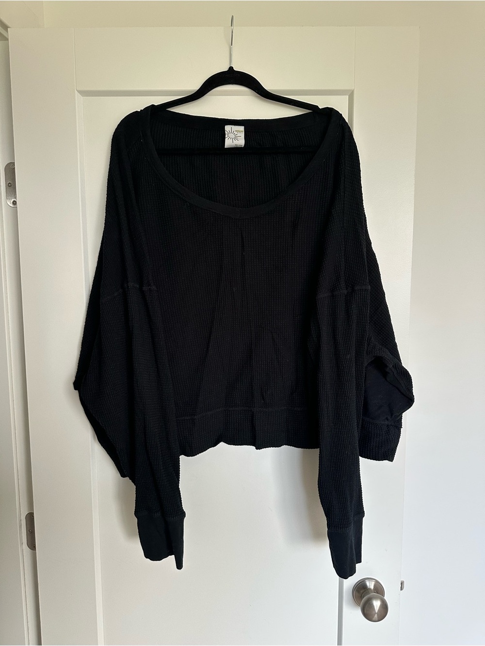 aerie Black Waffle-Knit Scoop Pullover